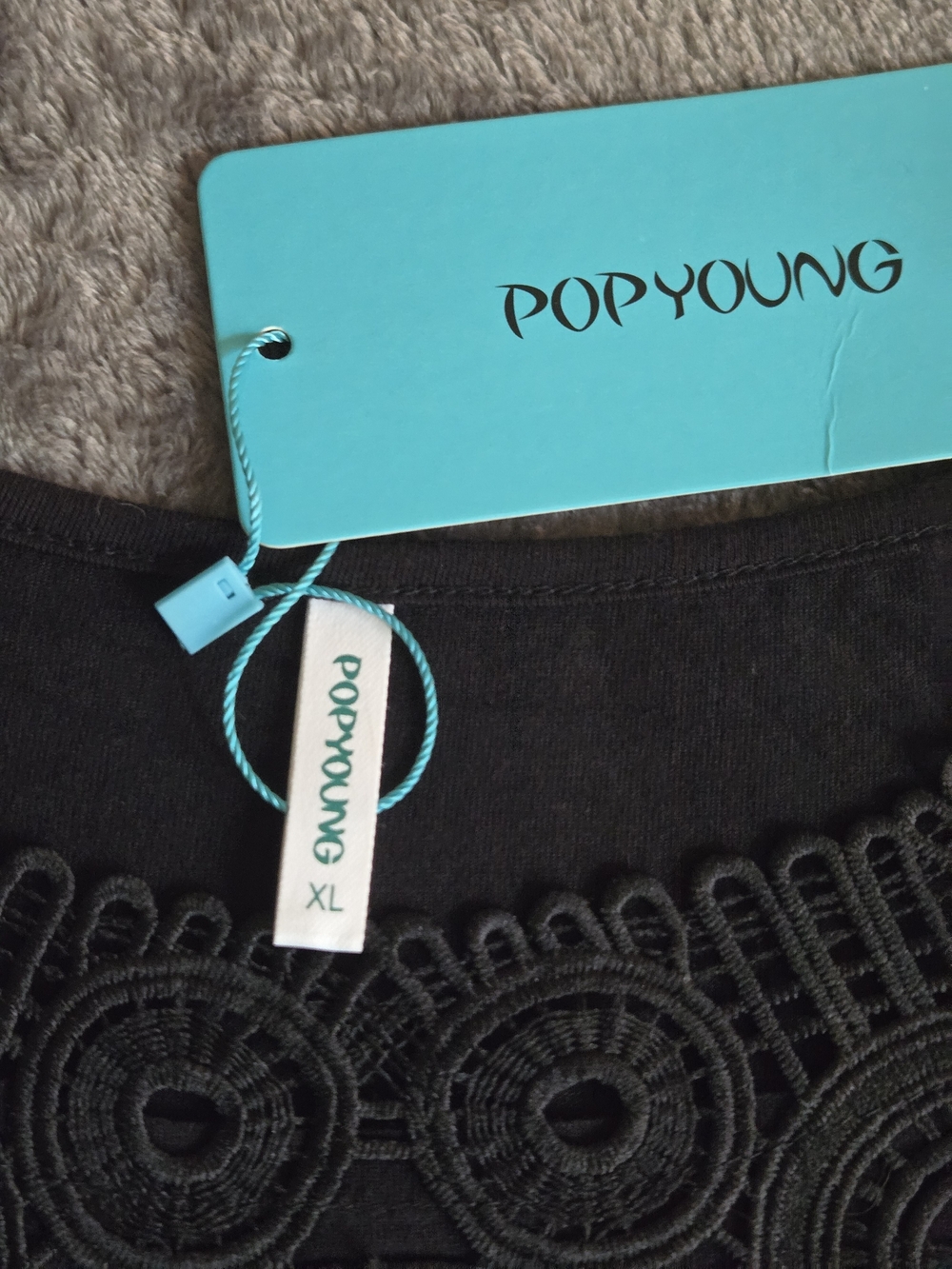 Popyoung Black Midi Dress with Lace-Trim Detail